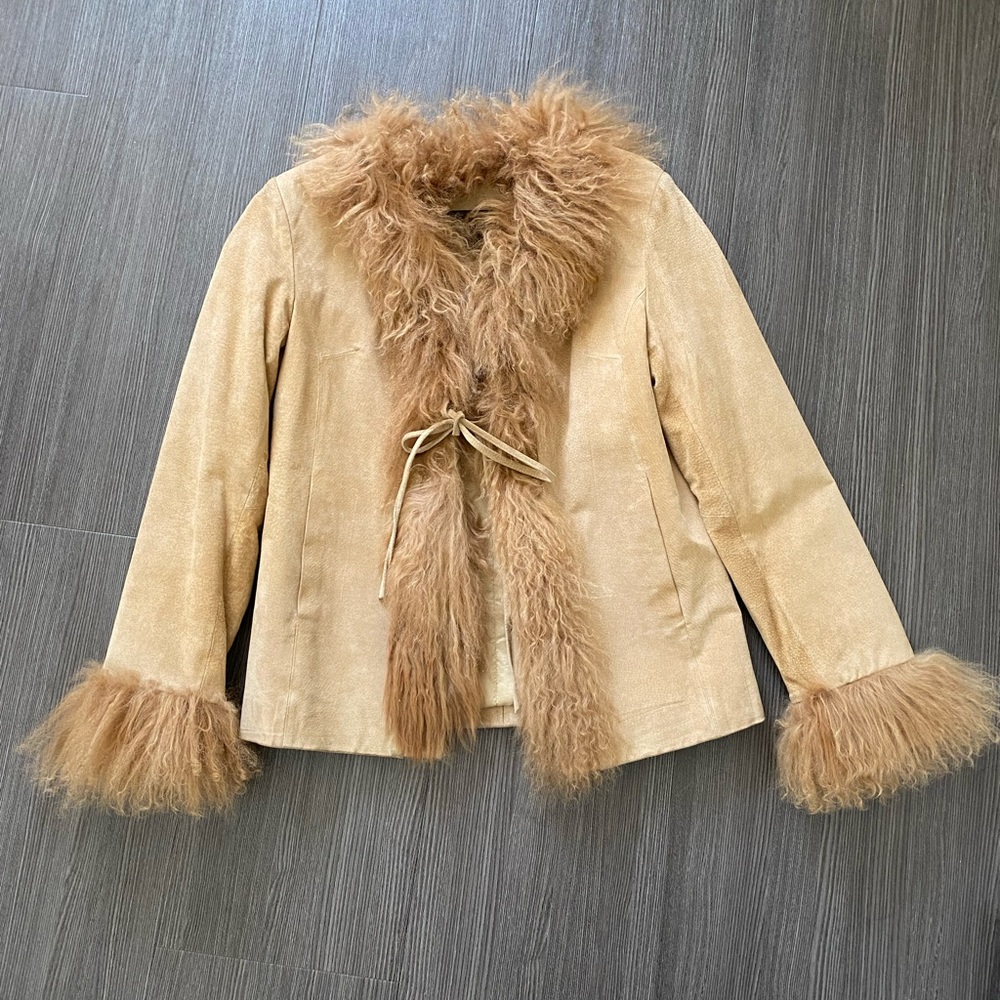Express Leather Jacket with Mongolian Fur Trim S